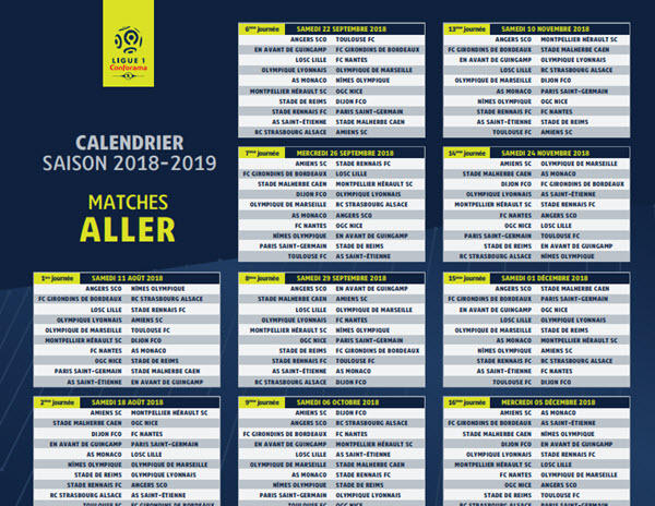 Calendrier Ligue 1 2018 2019